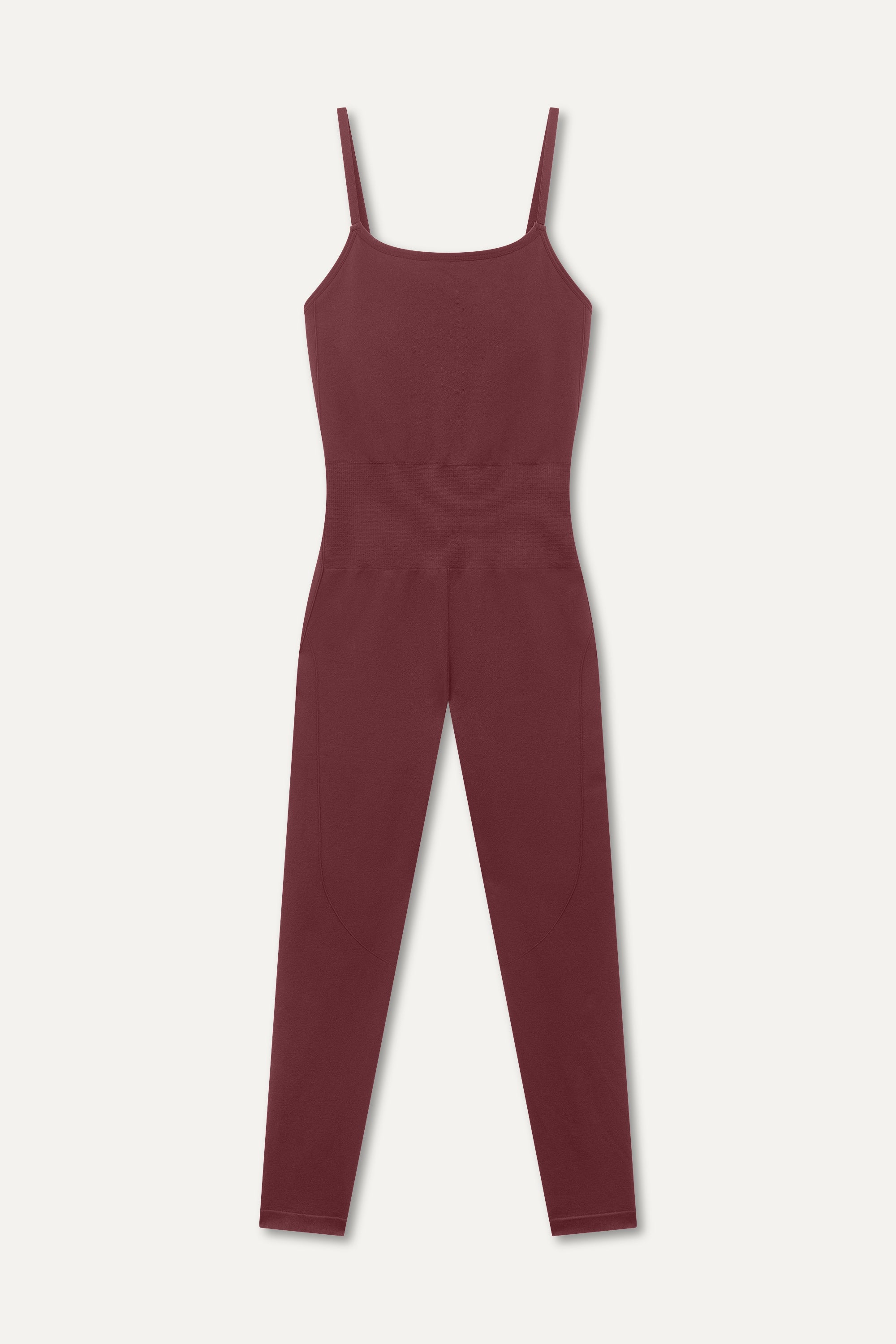 Jilla Active Dynamic Motion Motion red burgundy one-piece with adjustable straps, low cross-back design, removable pad and sculpting fit, crafted from recycled polyamide for a secure and flexible fit. Perfect for gym workouts, Pilates, or layering for casual wear.